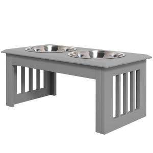 Hundskål Foderstation Grå av Rostfritt Stål för Hund och Katt Upphöjd Matplats med 2 Skålar Lättskött 58,4 x 30,5 x 25,4 cm