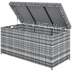 Rattankuddbox 380 L, Vädertät med Lock och UV-beständigt Material, Mörkgrå, 130x61x65 cm