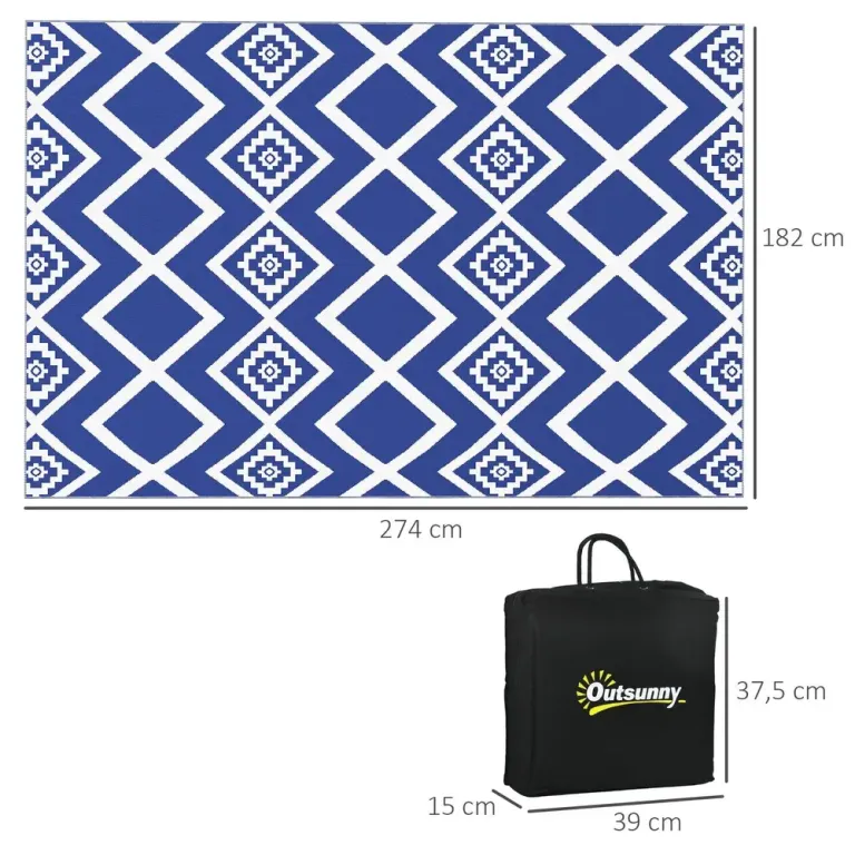 Utomhusmatta Plastmatta Blå och Vit av Plast 182 x 274 cm