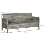 Konstsoffa Stabil Grå Konstrotting för Trädgård med Kuddar för Tre Personer och Stålram för Uteplats och Altan 173 x 68 x 78 cm