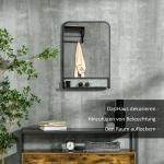 Rektangulär Väggspegel med Hylla, Modern Spegel med Svart Ram, Praktisk Förvaring för Hall och Badrum, Svart, 70 x 50 cm