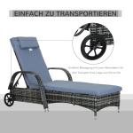Mobil Solsäng i Konstrotting, Justerbar Solstol på Hjul med Bekväm Dyna, Väderbeständig Design för Trädgård och Pool, Grå, 200 x 73 x 30-103 cm