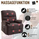 Massagestol med Uppresningshjälp, Bekväm Relaxstol med Värme och Liggfunktion, Mjukt Plyschtyg för Maximal Komfort, Brun, 83 x 95 x 105 cm
