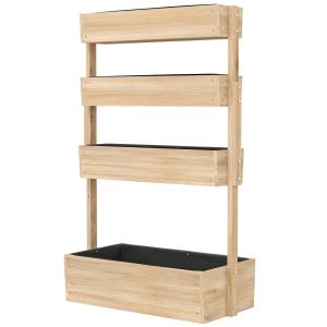 Högbäddsträ Planteringsbädd i 4 Plan med Dräneringshål, Naturligt Trä, 88,5x45x140 cm