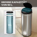 50 L Sensor Papperskorg med Mjukstängning, Beröringsfri i Rostfritt Stål för Kök och Kontor, Silver