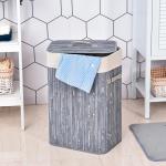 Tvättkorg med Lock 72 L Vikbar Bambu med Handtag Tvättbar Tvättpåse Grå 40 X 30 X 60 Cm