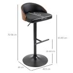 Barstolar i Konstläder 2-Pack, Snurrbara Köksstolar med Ryggstöd och Fotstöd, Justerbar Höjd för Bar och Kök, Svart, 48 x 49,5 x 76-96 cm
