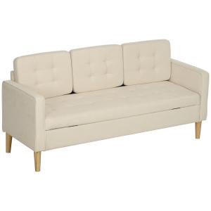 Soffa 3-Sits Soffa Krämvit av Sammetslook och Trä för Vardagsrum Stoppad Soffa med Förvaringsutrymme 166,5 x 62 x 82 cm