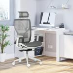 Kontorsstol, Skrivbordsstol, Snurrstol, Spelstol med Nackstöd, Svankkudde, 3D-armstöd, 3 Nivåer, 360° Svängbara Hjul, Höjdjusterbar, Ergonomisk, Meshtyg, Skum, Grå, 67 x 65 x 120–128 cm