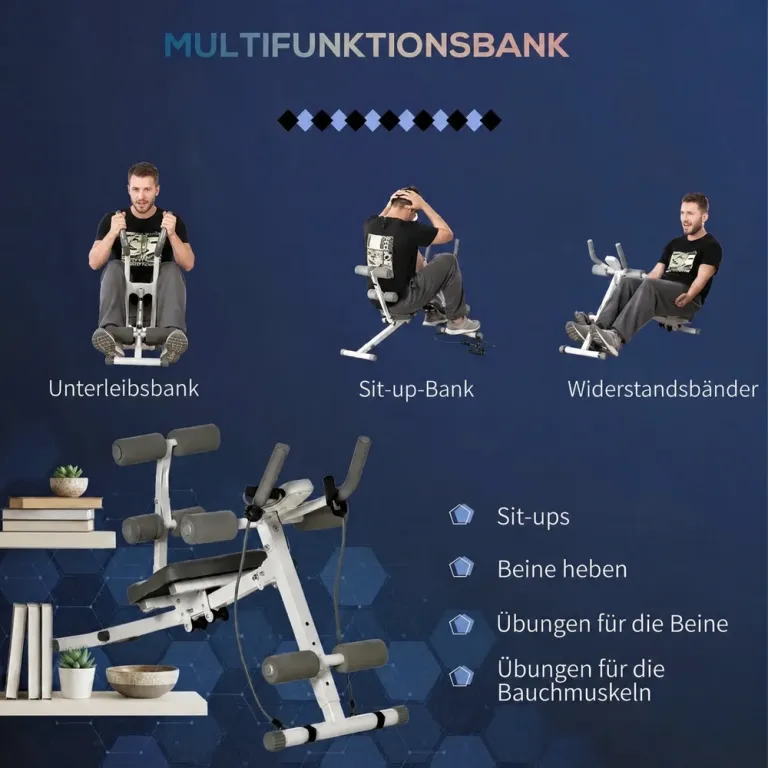 Magtränare Träningsbänk Vit Grå av Stål för Hemmaträning