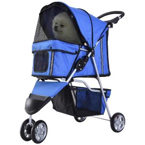 Hundvagn Husdjursvagn Buggy Blå Polyester för Hundar och Katter Hopfällbar och Lätt Perfekt för Resor