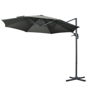 Parasoll Fribärande Paraply Grå av Aluminium och Polyester för Trädgård och Balkong Roterande med Paraplystativ och Vev 294 x 294 cm