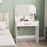 Sminkbord med Spegel Vit Spånskiva för Sovrum Kompakt Sminkbänk med 3 Lådor Modern Design