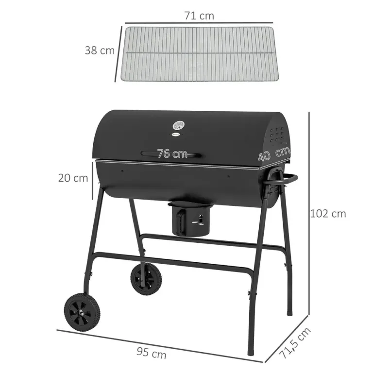 Kolgrill Bbq Rökare med Lock Svart 95 x 71,5 x 102 cm
