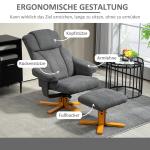 Fåtölj med Fotpall och Justerbart Ryggstöd för Vardagsrum och Sovrum Ergonomisk och Avkopplande Mörkgrå Tyg och Trä