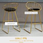 Barstolar i Sammet 2-Pack, Moderna Köksstolar med Ryggstöd och Fotstöd, Elegant Design med Guldiga Ben för Bar och Kök, Svart/Guld, 52,5 x 47 x 97 cm