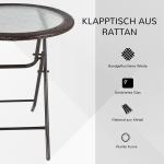 Campingbord Fällbart Bord Svart av Stål och Plast med Rottingdekoration för Trädgård och Picknick Robust och Bärbar Rund Design Ø 68 cm