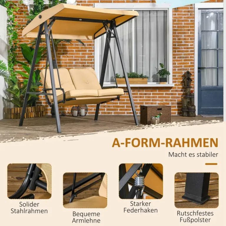 Hammock för Trädgård 2-Sits med Justerbart Tak, Beige