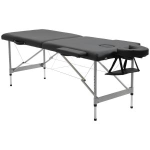 Hopfällbar Massagebänk 2-Zon, Professionell Behandlingsbänk med Justerbar Höjd, Portabel Bänk för Spa och Salong, Svart, 130 kg
