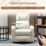 Avslappningsstol Massagestol Beige av Mikrofiber och Metall för Vardagsrum TV Stol med Liggfunktion och Fjärrkontroll Bekväm