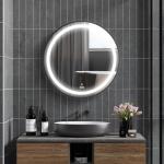 Kleankin Badrumsspegel LED Spegel Svart av Glas och Aluminium för Badrum Rund Spegel med 3 Ljusfärger och Touchfunktion Ø 60 cm