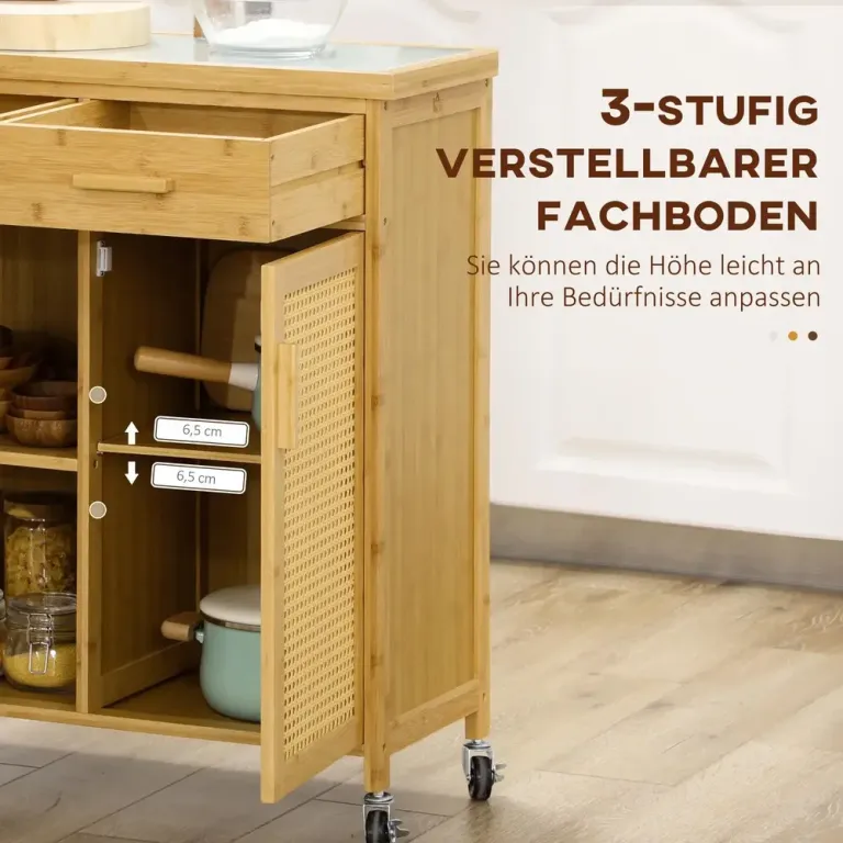 Serveringsvagn Natur av Bambu med Låda Skåp 36 x 84 x 85 cm