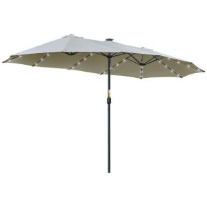Dubbelt Parasoll med LED-Belysning, Stort Solskydd med Vev och Solcellslampor, Perfekt för Kvällar på Terrassen, Ljusgrå/Svart, 4,5 m