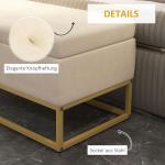 Bänk med Förvaringsutrymme Beige av Sammetslook och Stål för Hall och Vardagsrum Stoppad Bänk med Gångjärnslock 110 x 44 x 49 cm