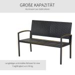 Trädgårdsbänk Konstrotting 2-Sits Parkbänk med Stålram och Ryggstöd Väderbeständig Svart 122 X 60 X 87 Cm