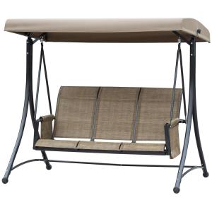 Hammock Trädgårdsgunga 3-Sits Brun av Tyg och Metall för Trädgård och Terrass Gunga med Sidficka 300 kg 196 x 128 x 172 cm