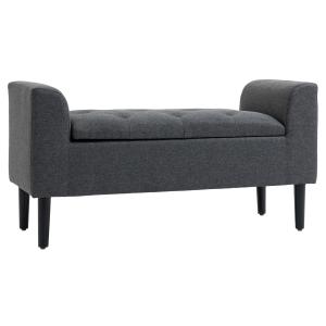 Sittbänk med Förvaring, Klädd Bänk i Linnetyg med Rymligt Fack, Praktisk Hallmöbel, Mörkgrå, 116 x 44 x 58 cm, 130 kg