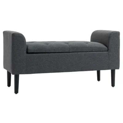 Sittbänk med Förvaring Klädd Bänk i 116 x 44 x 58 cm, Svart