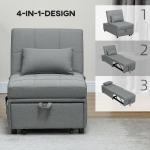 Bäddsoffa Sovstol 3-i-1 med Sängfunktion Ljusgrå av Tyg för Vardagsrum och Sovrum Utdragbar Soffa med Sidficka 150 kg