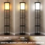 Golvlampa med Hyllor Svart MDF och Tyg för Vardagsrum Hylllampa med 3 Plan och Fjärrkontroll Dimbar Belysning Smart Design och Förvaring
