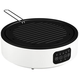 Kokplatta Keramisk Dubbel Vit Glas och Metall för Matlagning och Grillning 2000 W Bordsspis med LED-Display 2 i 1 Funktion