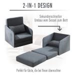 Bäddfåtölj med Tvättbart Överdrag Enkelsoffa som Bäddas ut till Säng Inkluderar Kudde och Sidofickor Grå 70 X 76 X 77 Cm