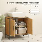 Tvättställsskåp för Badrum med 2 Dörrar och Justerbar Hylla för Vask utan Sockel Hållbar och Stabil Natur Ekoptik och Stål 60 x 30 x 60 cm