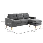 Hörnsoffa L-Form Grå av Linnelook och Trä för Vardagsrum 3-Sits Soffa med Schäslong Modern Design Bekväm 93 x 136 x 85 cm