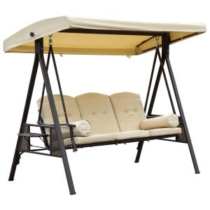 Hollywoodgunga Stabil Beige Brun för Trädgård och Uteplats för Tre Personer med Skyddande Soltak för Avkoppling 121x208x172 cm