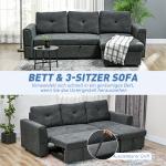 3-sits Bäddsoffa med Schäslong, Stoppad Soffa med Sängfunktion, Mörkgrå