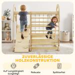 Klätterställning Inomhus Naturfärgad Trä för Barn 3 till 6 År Lekplats 6 i 1 med Rutschkana och Klätternät Robust 120 cm