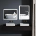 Kleankin Badrumsspegel LED Spegel Silver av Glas för Badrum med 3x Förstoring och Touchfunktion 3 Ljusfärger Anti-Imma Funktion 80 x 60 cm
