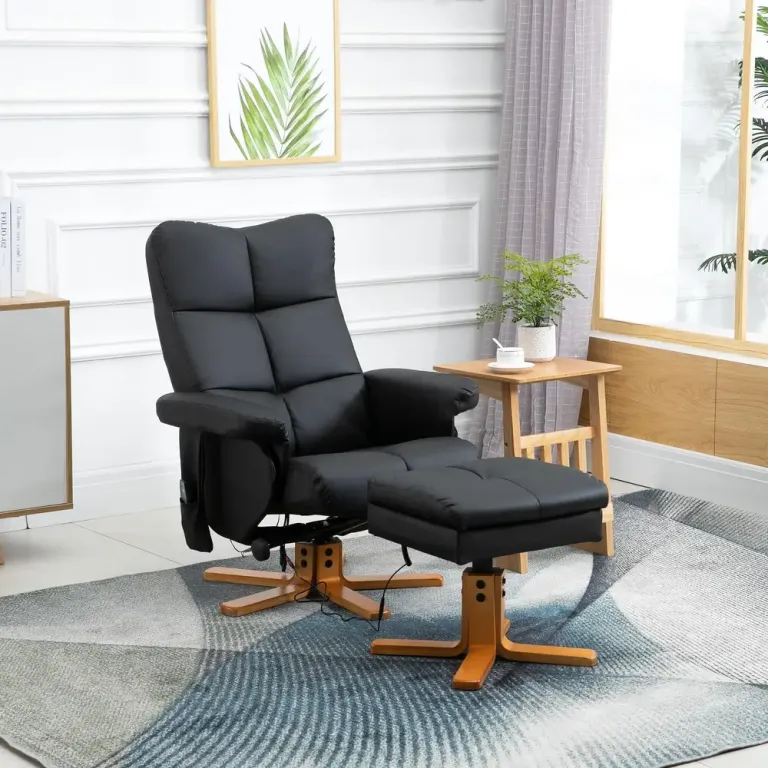 Massagestol med Fotpall och Värme Svart Konstläder