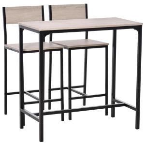 Barbord med 2 Stolar 3-Delat Bordsset MDF Modern Möbel för Kök och Matplats Natur och Svart 89 X 45 X 87 Cm