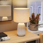 Bordslampa Klassisk Vit Linnetyg och Keramik för Sovrum och Vardagsrum Sänglampa med Strömbrytare på Sladden Elegant Inredning 39 cm
