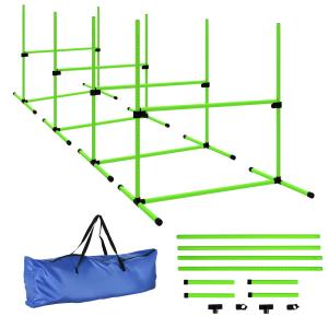 Agilityhinder Hund 4 Delar Grön Plast för Träning Justerbar Hoppställning med Väska 99x65x94 cm