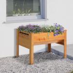 Upphöjd Odlingsbänk i Trä, Planteringslåda på Ben med Hylla och Krokar, Ergonomisk Odling för Balkong, Natur, 124 x 60 x 81 cm