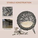 Rattankattgömma med Kudde, Katt Sovplats, Kattgrotta med Upphöjda Fötter, Silvergrå, Ø52 x 58 cm