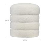 Pall Fotpall Krämvit av Tyg och Trä för Vardagsrum Rund Ottoman med Sittdyna Ø 40 x 45 cm