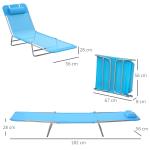 Solsäng Prisvärd Blå för Trädgård och Strand med Huvudkudde och Justerbart Ryggstöd i Fem Steg för Avkoppling Upp till 120 kg